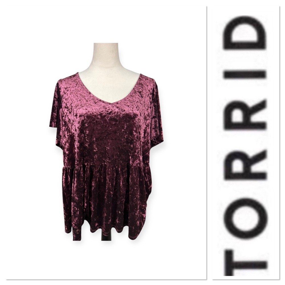 Torrid Babydoll burgundy velvet v neck Top size 2-2X/18-20.